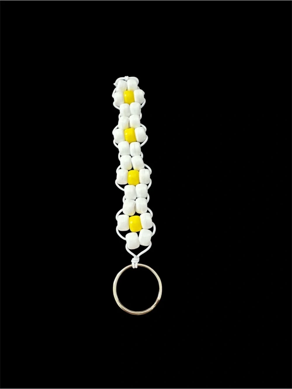 Handmade White and Yellow Daisy Beaded Keychain